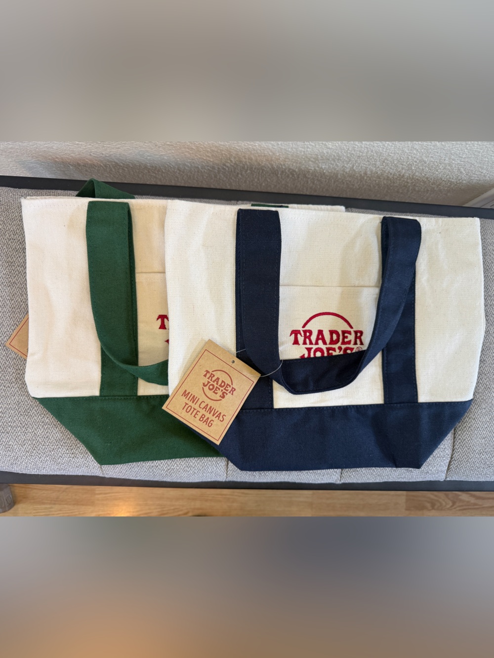 Trader Joe's Mini Canvas Tote Bag Set - Blue and Green (2) - Picture 2 of 12
